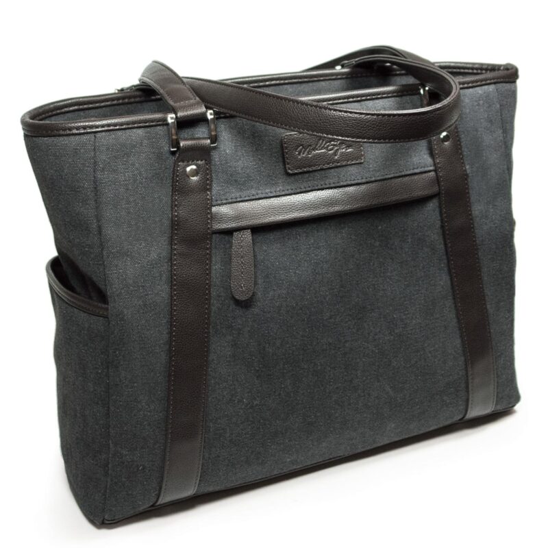 Custom Urban Laptop Tote - Charcoal w/Brown Trim - 2