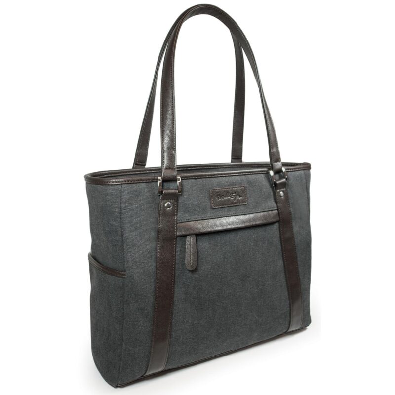Urban-Laptop-Tote-Charcoal-wBrown-Trim-METMS52 Custom Urban Laptop Tote - Charcoal w/Brown Trim